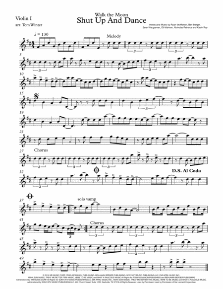 Shut Up And Dance String Quartet Trio Duo Or Solo Violin Sheet Music