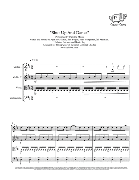 Shut Up And Dance String Quartet Walk The Moon Arr Cellobat Recording Available Sheet Music