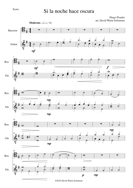 Si La Noche Hace Oscura For Bassoon And Guitar E Minor Version Sheet Music