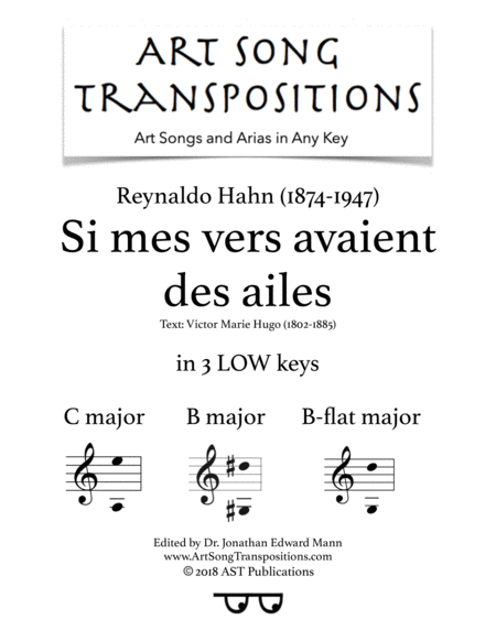 Si Mes Vers Avaient Des Ailes In 3 Low Keys C B B Flat Major Sheet Music
