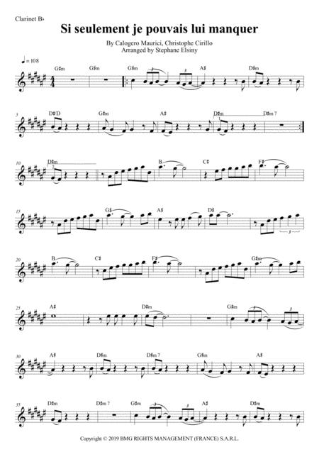 Free Sheet Music Si Seulement Je Pouvais Lui Manquer Calogero Karaoke For Clarinet Bb