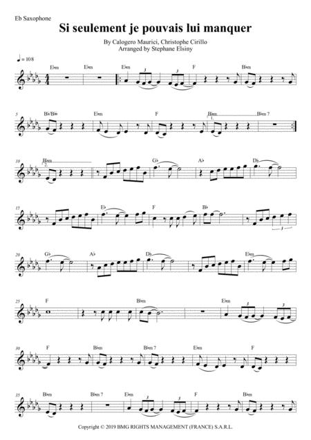 Free Sheet Music Si Seulement Je Pouvais Lui Manquer Calogero Karaoke For Saxophone Eb