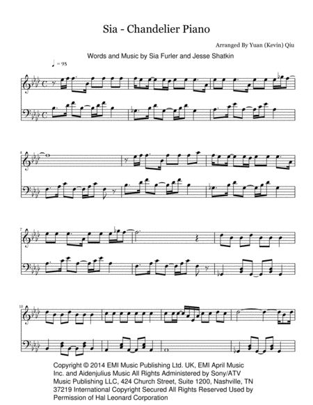 Free Sheet Music Sia Chandelier Piano