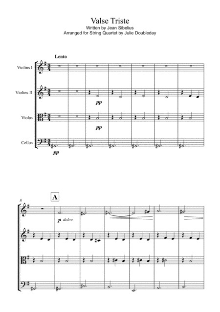 Sibelius Valse Triste For String Quartet Score And Parts Sheet Music