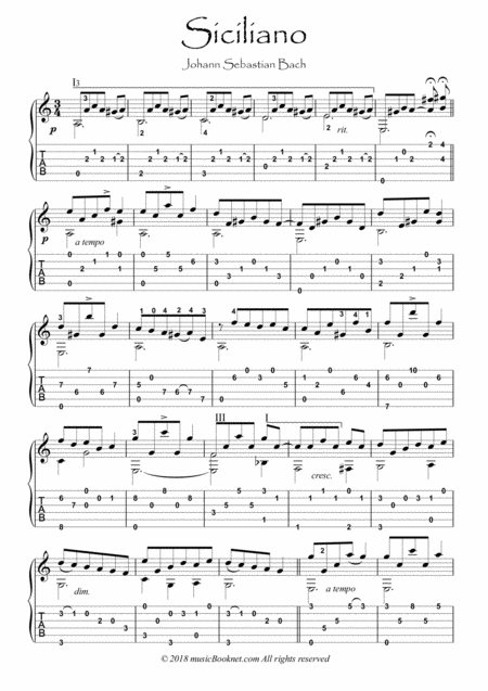 Free Sheet Music Siciliano By Bach Guitar Solo