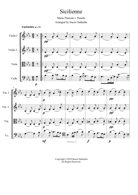 Free Sheet Music Sicilienne By Maria Theresia Von Paradis