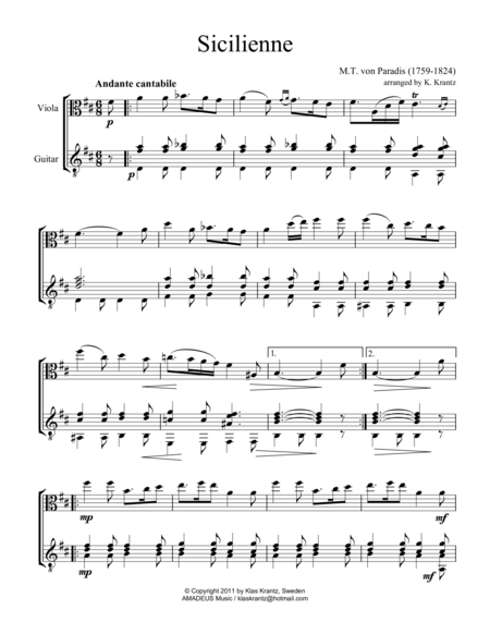 Free Sheet Music Sicilienne For Viola And Guitar
