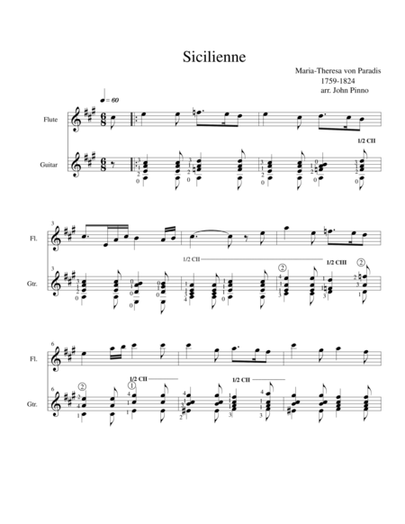 Free Sheet Music Sicilienne Maria Teresa Von Paradis Flute Oboe Violin And Classical Guitar