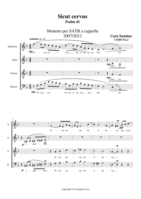 Free Sheet Music Sicut Cervus Psalm 41 Motet For Choir Satb A Cappella