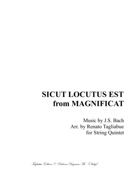 Sicut Locutus Est From Magnificat Bwv 243 Arr For String Quintet Sheet Music