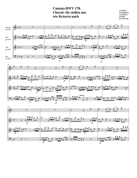 Free Sheet Music Sie Stellen Uns Wie Ketzern Nach From Cantata Bwv 178 Arrangement For 4 Recorders