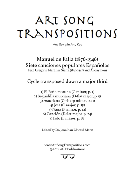 Siete Canciones Populares Espaolas Transposed Down A Major Third Sheet Music