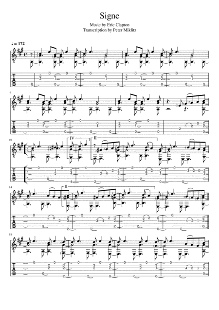 Signe Standard Notation And Tab Sheet Music