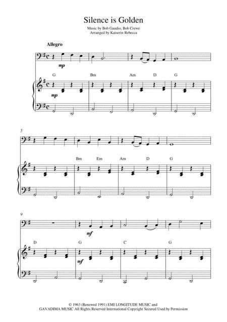 Free Sheet Music Silence Is Golden For Cello Solo And Piano Accompaniment