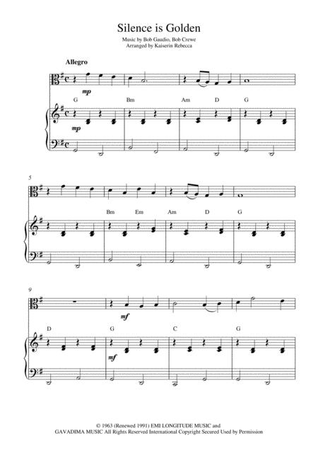 Silence Is Golden For Viola Solo And Piano Accompaniment Sheet Music