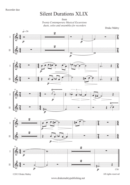 Silent Durations Xlix Performance Score Sheet Music