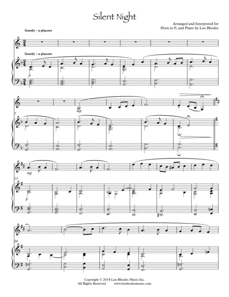 Free Sheet Music Silent Night A Contemporary Setting For French Horn And Piano