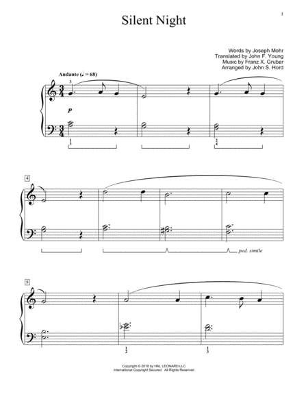 Free Sheet Music Silent Night Arr Johns Hord