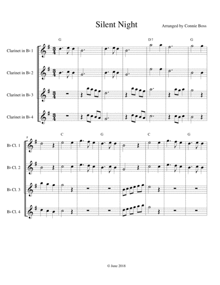 Silent Night Bb Clarinet Quartet Sheet Music