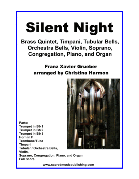 Silent Night Brass Quintet Handbells Violin Soprano Congregation Piano And Organ Sheet Music