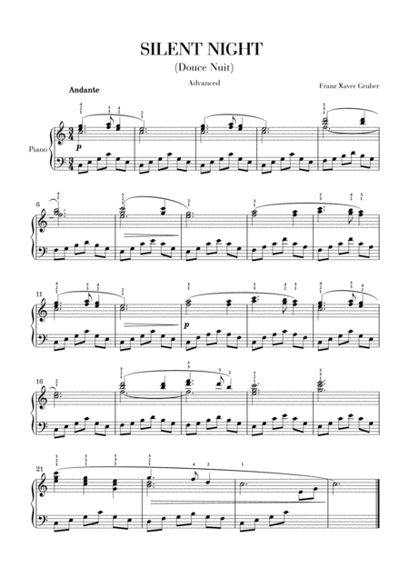 Free Sheet Music Silent Night Douce Nuit Advanced