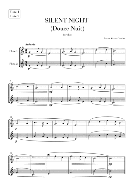 Silent Night Douce Nuit For Flute Duet Sheet Music