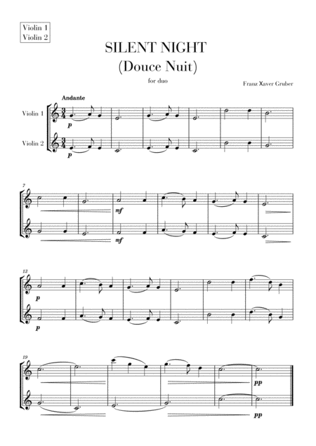 Free Sheet Music Silent Night Douce Nuit For Violin Duet