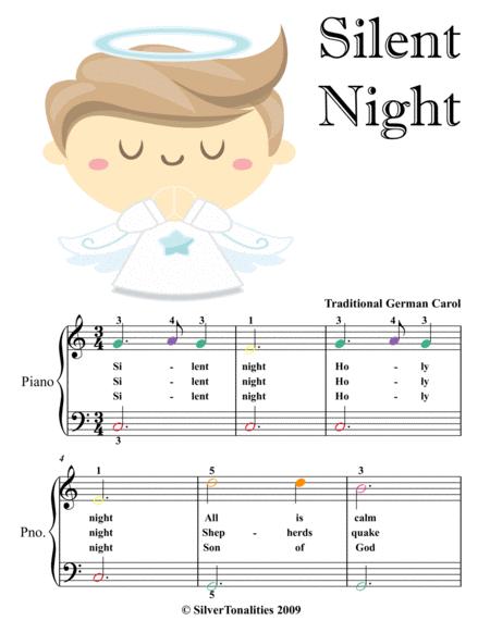 Silent Night Easist Piano Sheet Music With Colored Notes Sheet Music