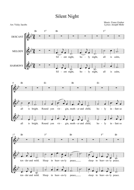 Free Sheet Music Silent Night Easy 3 Part Choral