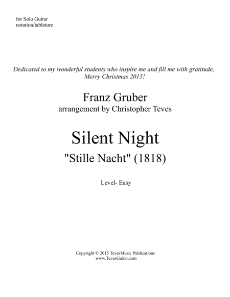 Free Sheet Music Silent Night Easy Guitar Solo With Tab