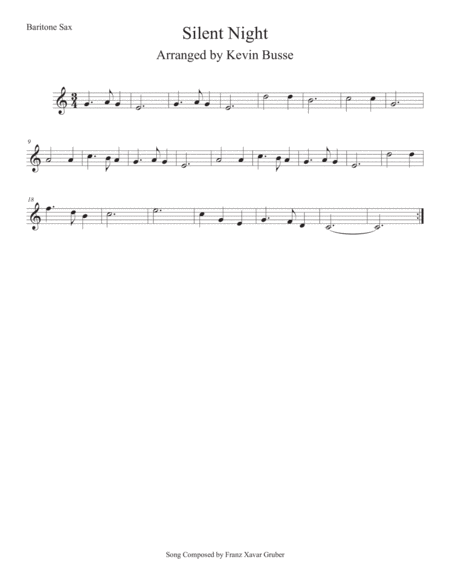 Silent Night Easy Key Of C Bari Sax Sheet Music