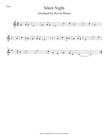 Silent Night Easy Key Of C Flute Sheet Music