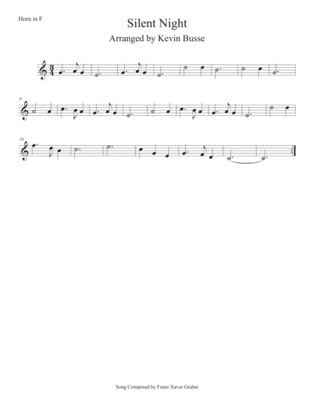 Silent Night Easy Key Of C Horn In F Sheet Music