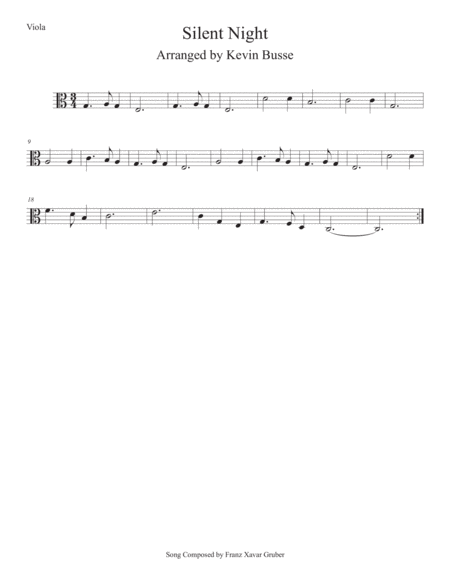 Free Sheet Music Silent Night Easy Key Of C Viola