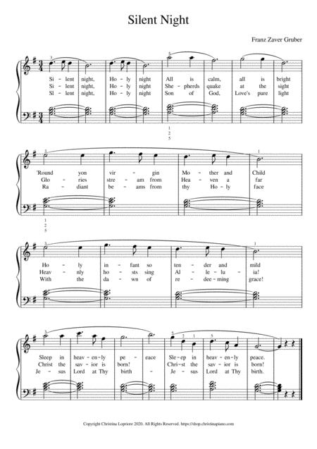 Silent Night Easy Piano Sheet Music Download With Lyrics In G Major Sheet Music