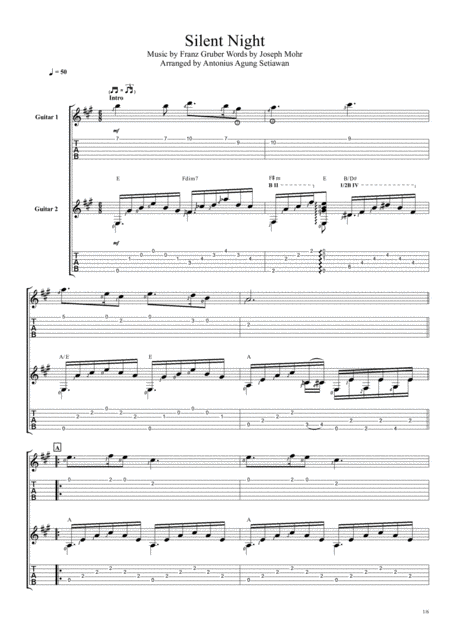 Silent Night Fingerstyle Guitar Duet Sheet Music