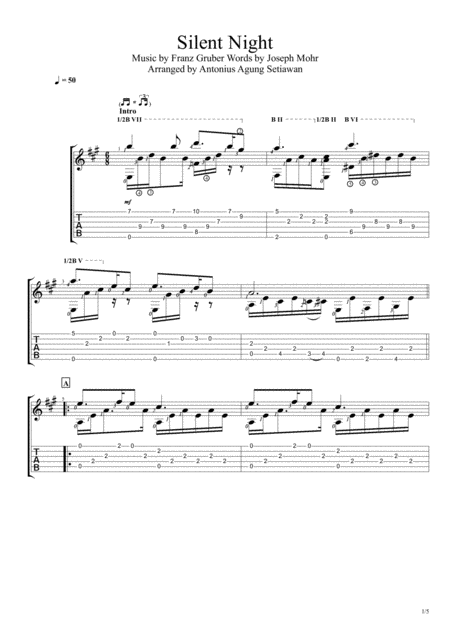 Silent Night Fingerstyle Guitar Solo Sheet Music