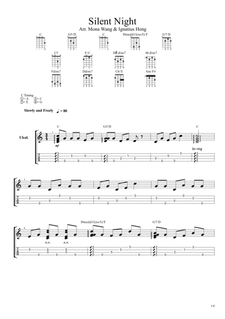 Silent Night Fingerstyle Ukulele Solo Sheet Music