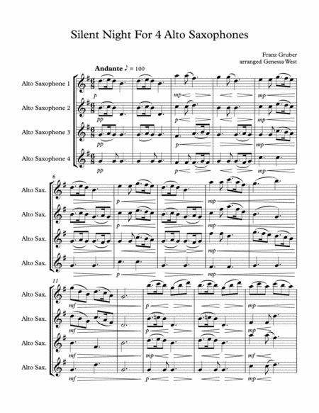 Free Sheet Music Silent Night For 4 Alto Saxophones