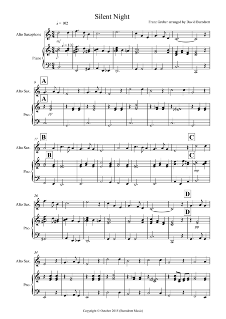 Silent Night For Alto Saxophone And Piano Sheet Music