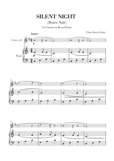 Silent Night For Clarinet In Bb And Piano Sheet Music