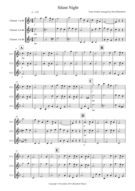 Free Sheet Music Silent Night For Clarinet Trio