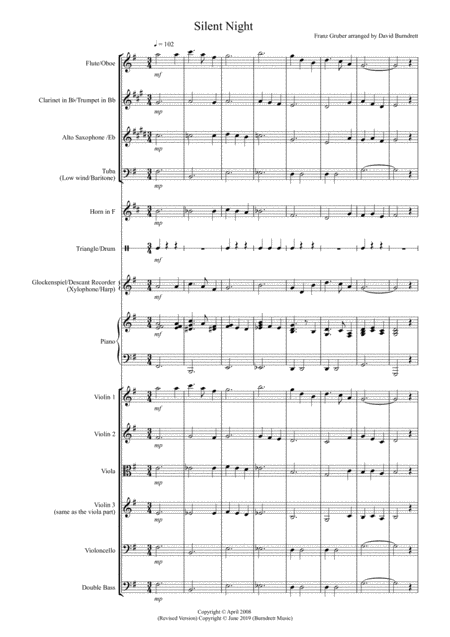 Silent Night For Flexible School Ensemble Orchestra Sheet Music