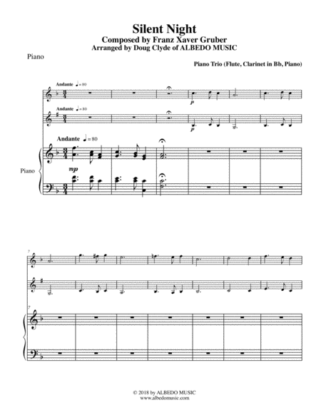 Free Sheet Music Silent Night For Flute Clarinet Piano