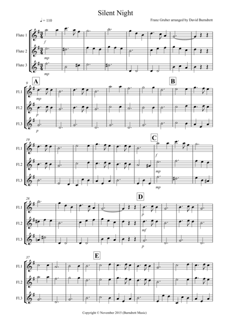 Silent Night For Flute Trio Sheet Music