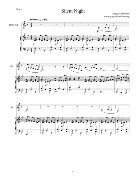 Silent Night For Horn In F And Piano Sheet Music