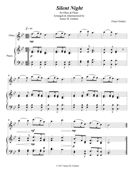 Silent Night For Oboe Piano Sheet Music