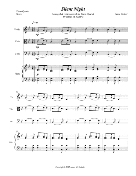 Silent Night For Piano Quartet Sheet Music