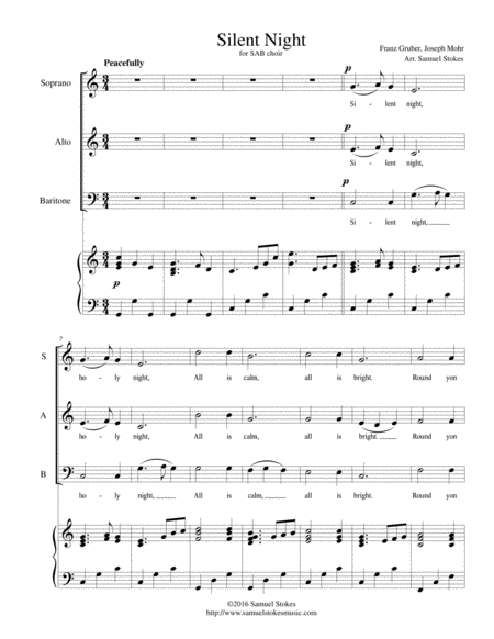 Free Sheet Music Silent Night For Sab Choir With Piano Accompaniment