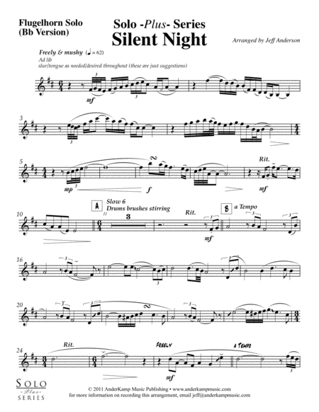 Silent Night For Solo Flugelhorn Trumpet And Piano Rhythm Section Sheet Music